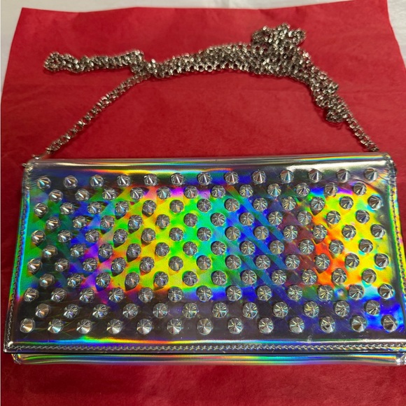Christian Louboutin Handbags - CHRISTIAN LOUBOUTIN SILVER HOLOGRAPHIC BOUDOIR STUDDED BAG WITH COA